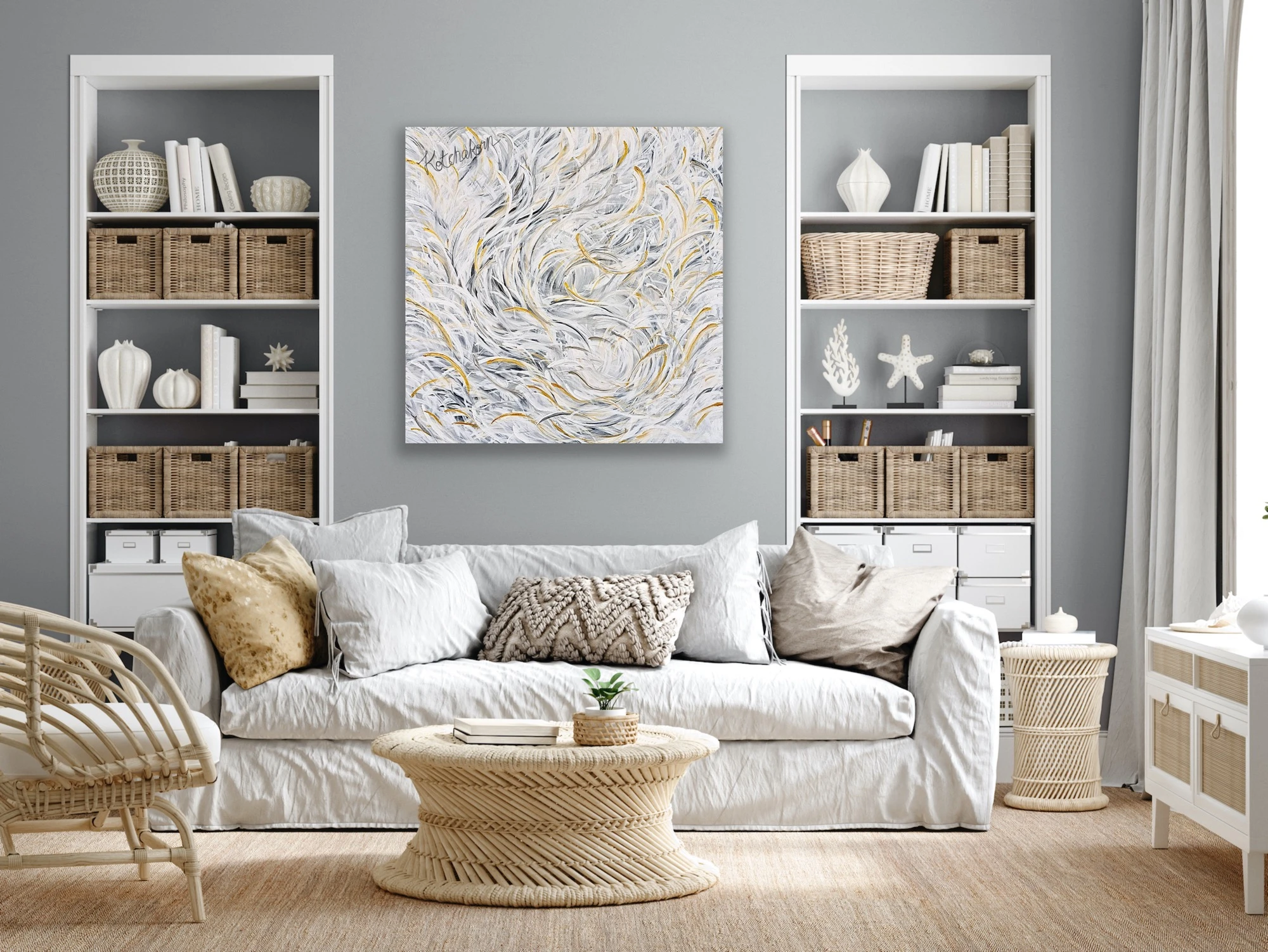 Feathery White Courage (100x100cm)