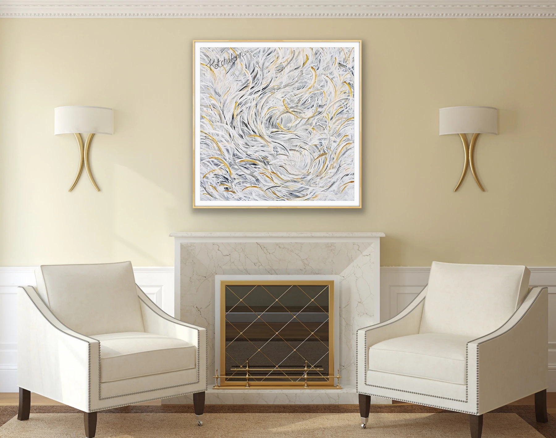 Feathery White Courage (100x100cm)