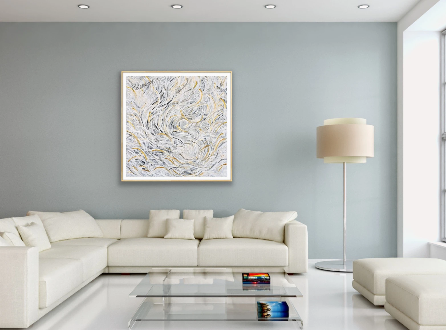 Feathery White Courage (100x100cm)
