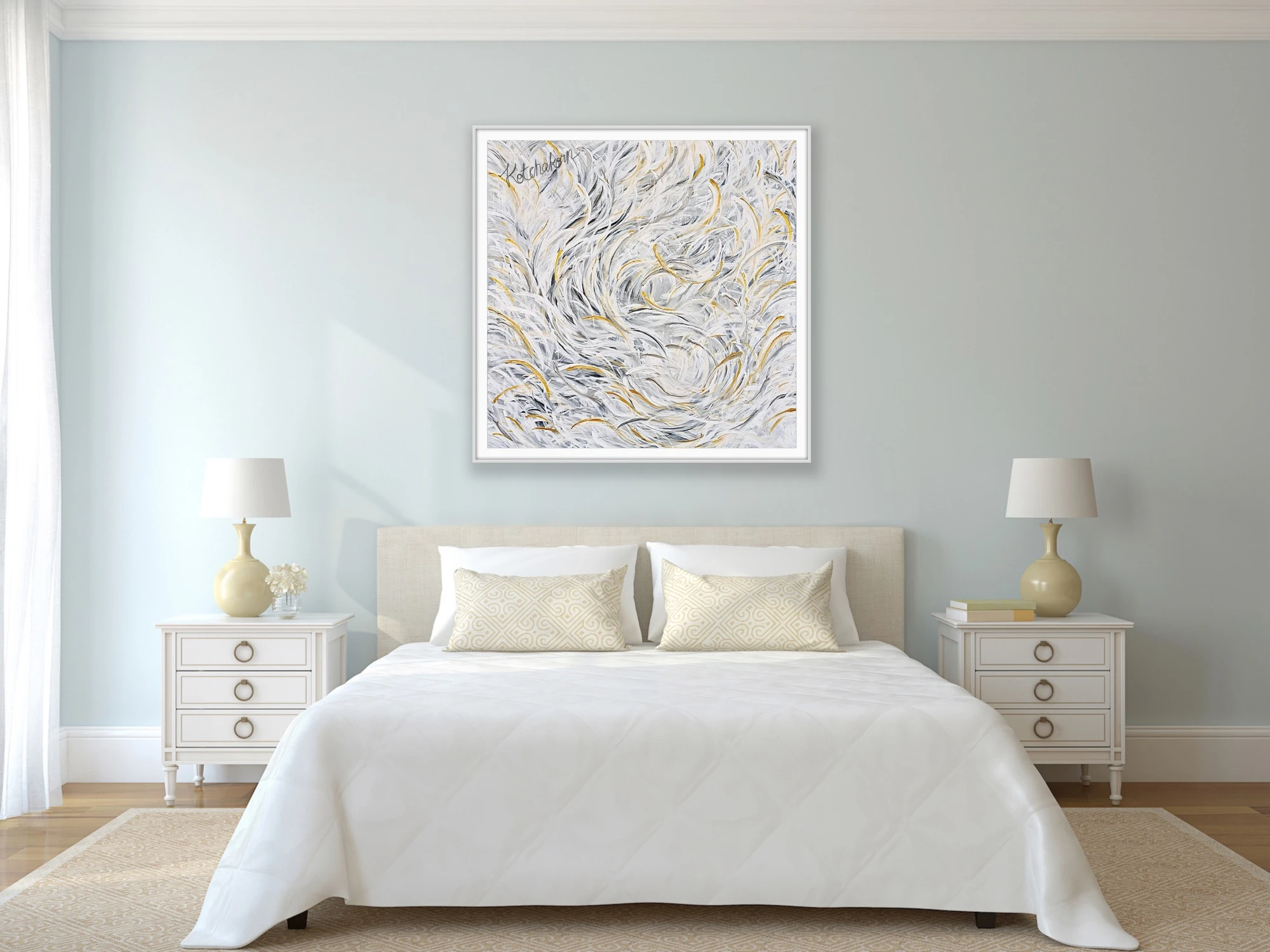 Feathery White Courage (100x100cm)