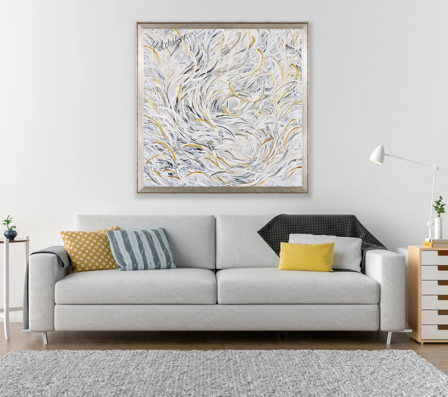 Feathery White Courage (100x100cm)