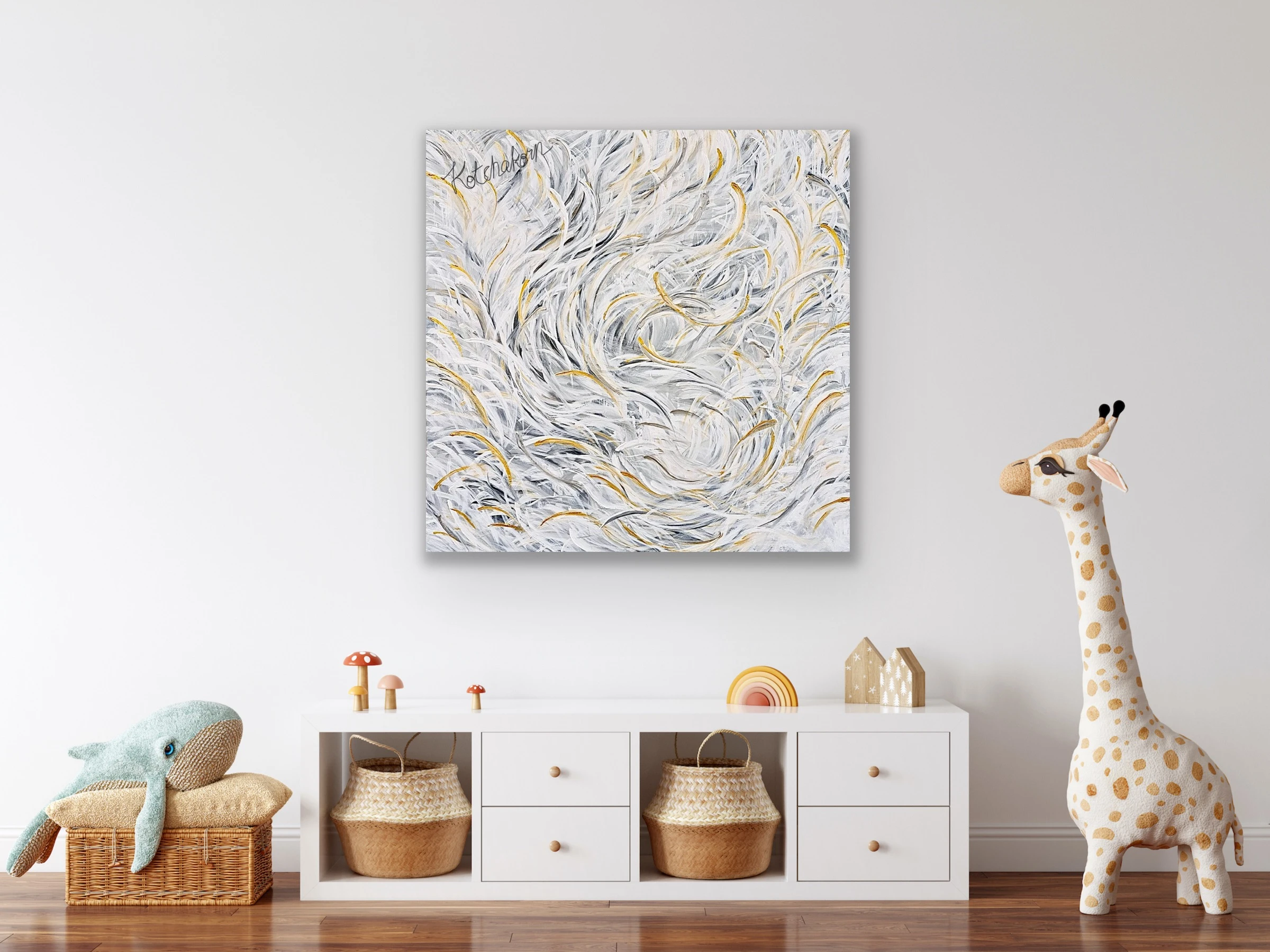 Feathery White Courage (100x100cm)
