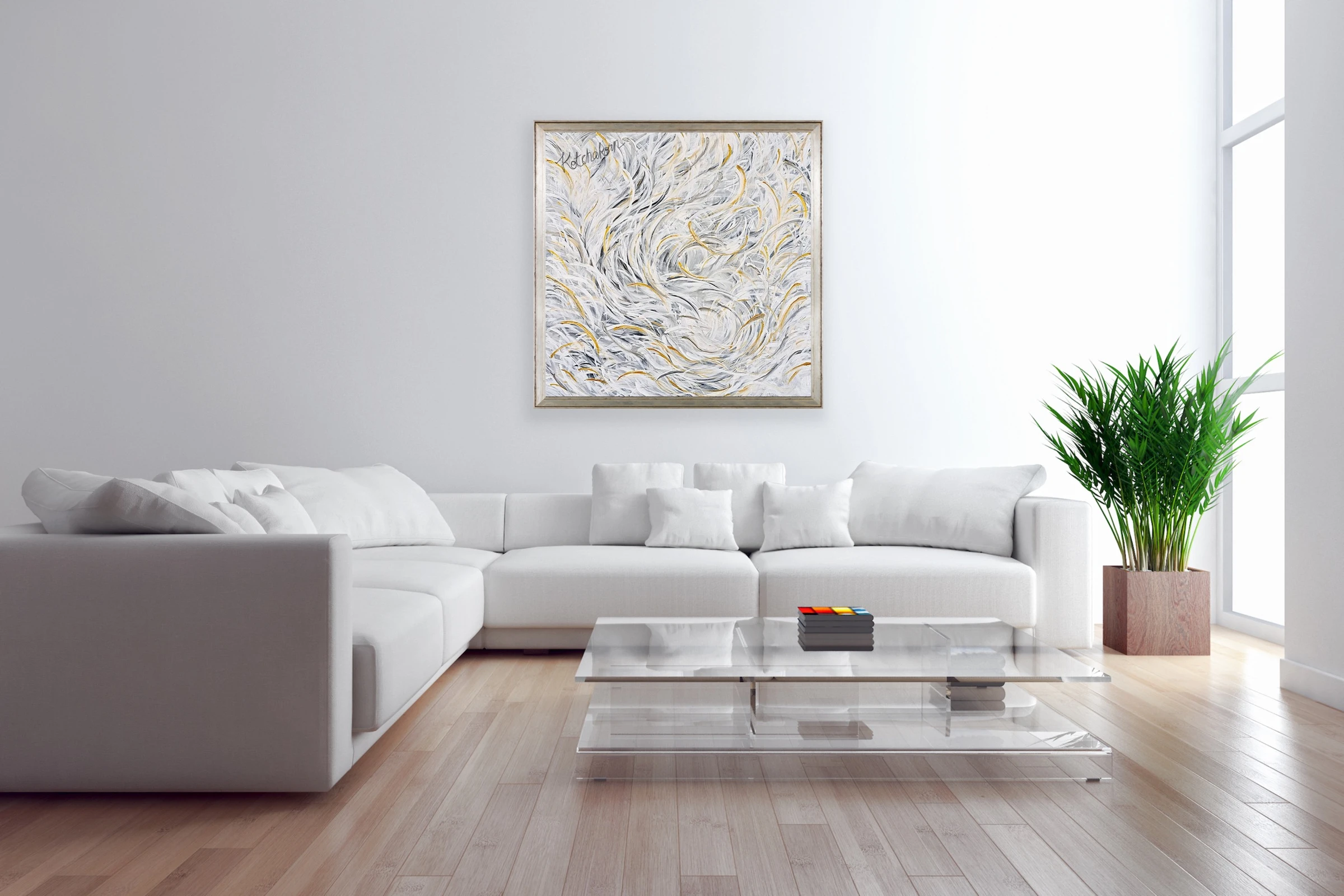 Feathery White Courage (100x100cm)