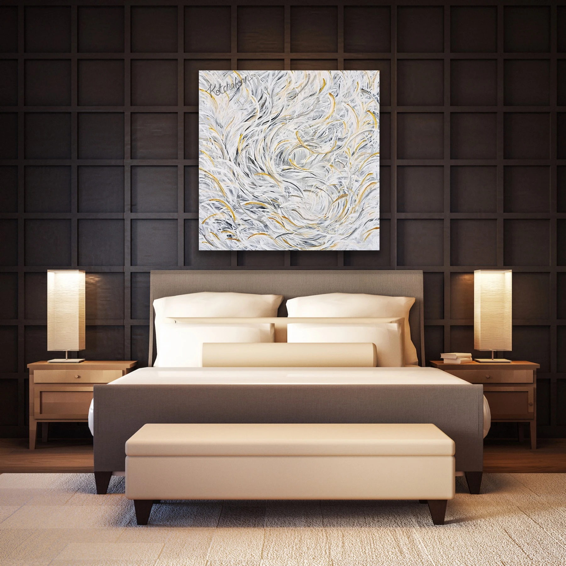 Feathery White Courage (100x100cm)