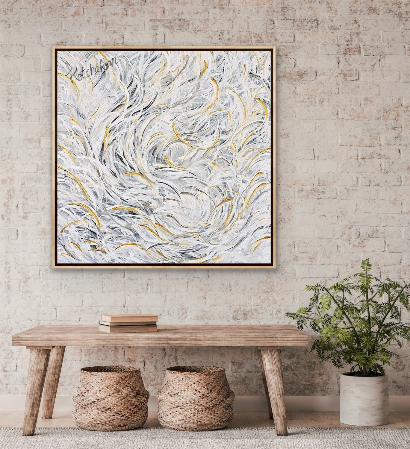 Feathery White Courage (100x100cm)